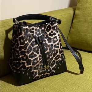 Michael Kors leopard leather bucket bag
